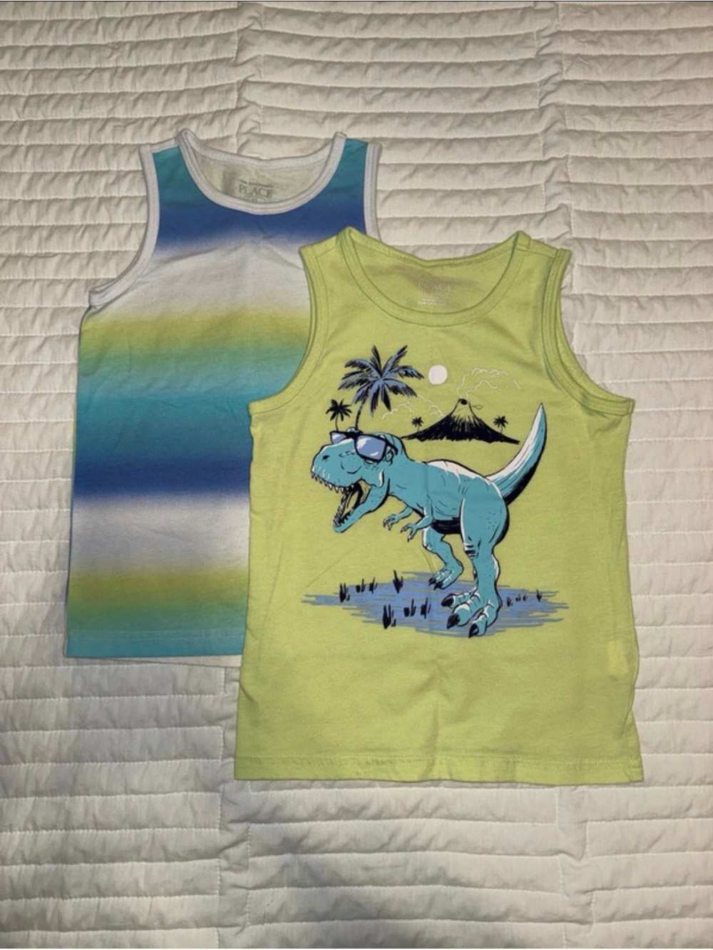 The Children's Place Lime & Blue Gradient Dino Tank Tops